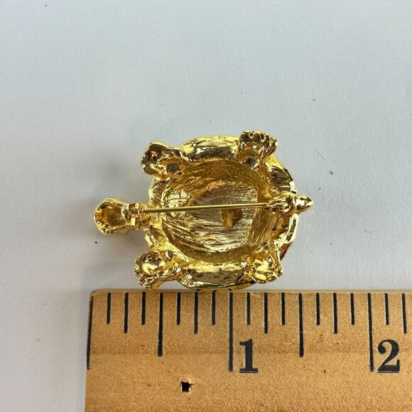 Gold Tone Jeweled Turtle Brooch Multicolor Crystal Accents & Enamel - Picture 3 of 3